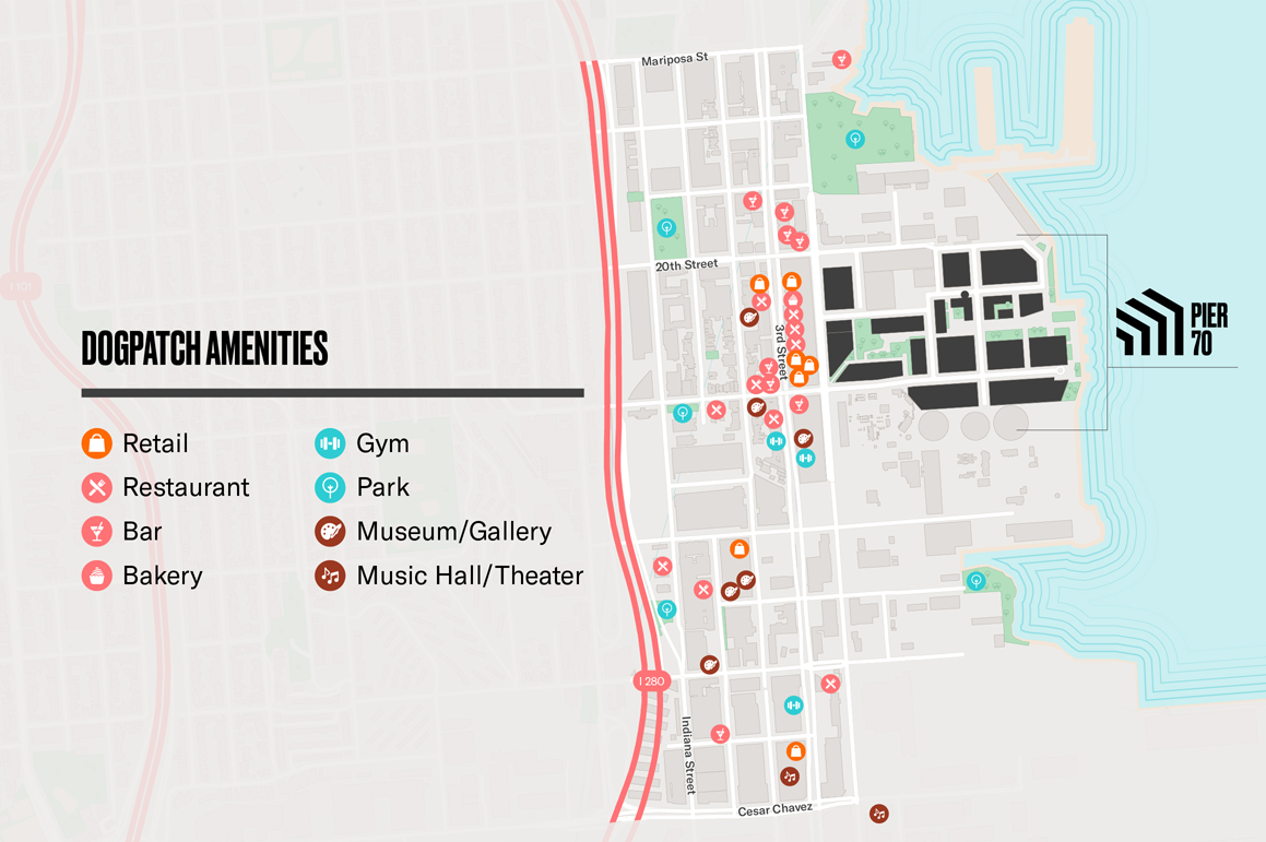 "Getting to Pier 70" map