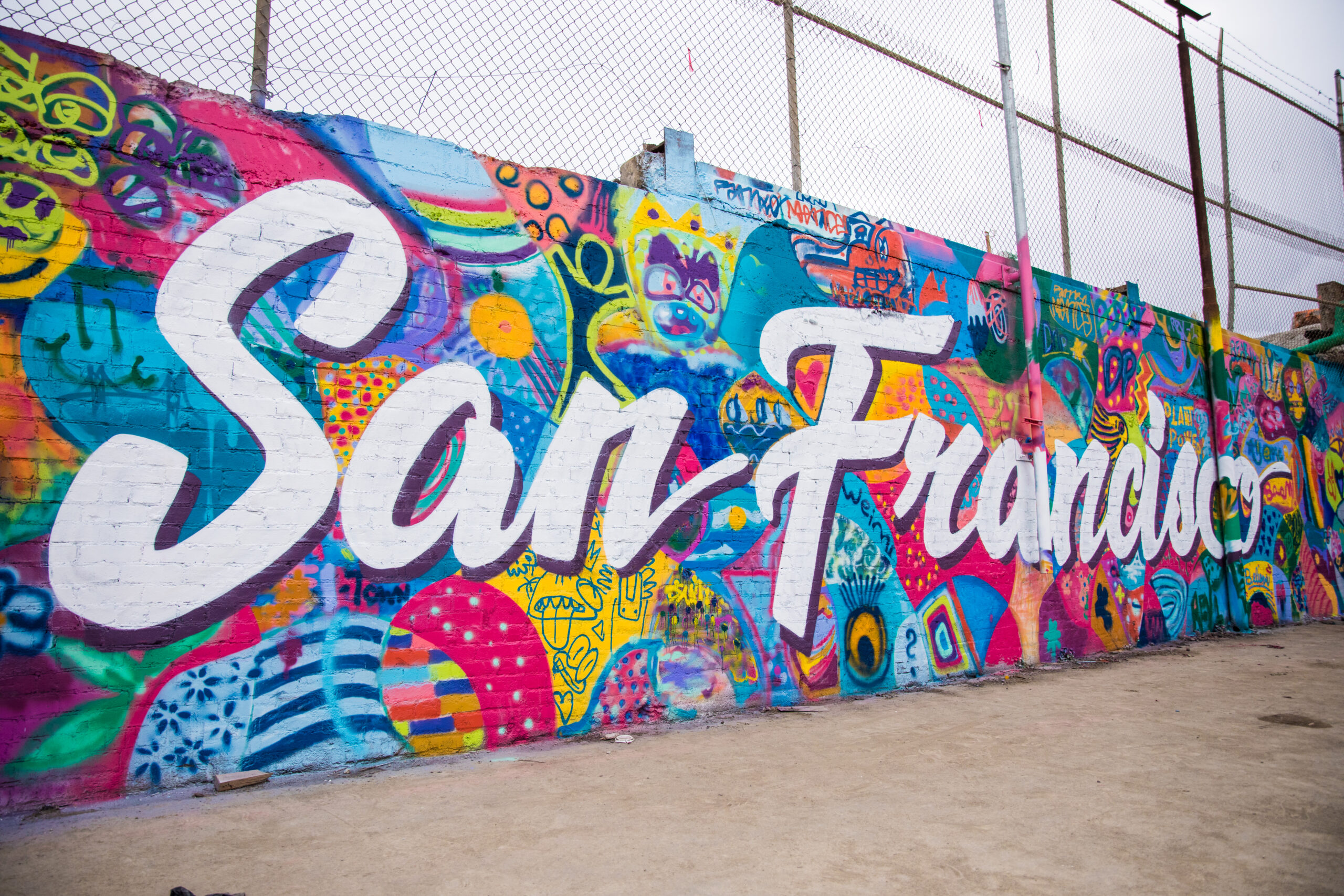 A colorful mural with the words San Francisco in white script
