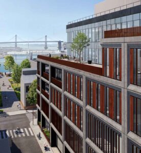 Pier 70 Office rendering with Bay Bridge in the background